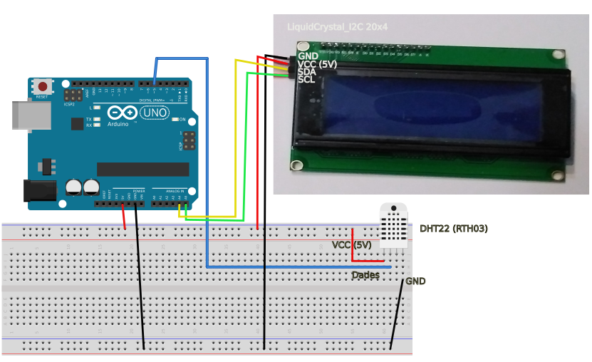 DHT22_LiquidCrystal_I2C LCD 20x4 Arduino